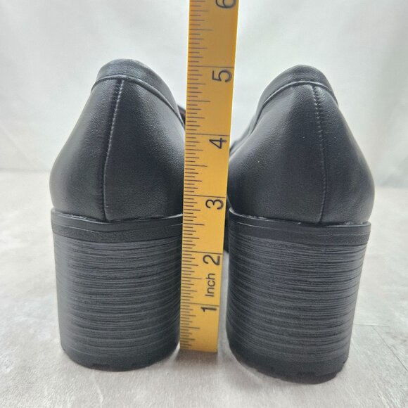 WM Platform Loafers 10 Black Faux Leather Y2K Retro Academia Preppy Chunky Shoes - Picture 5 of 12